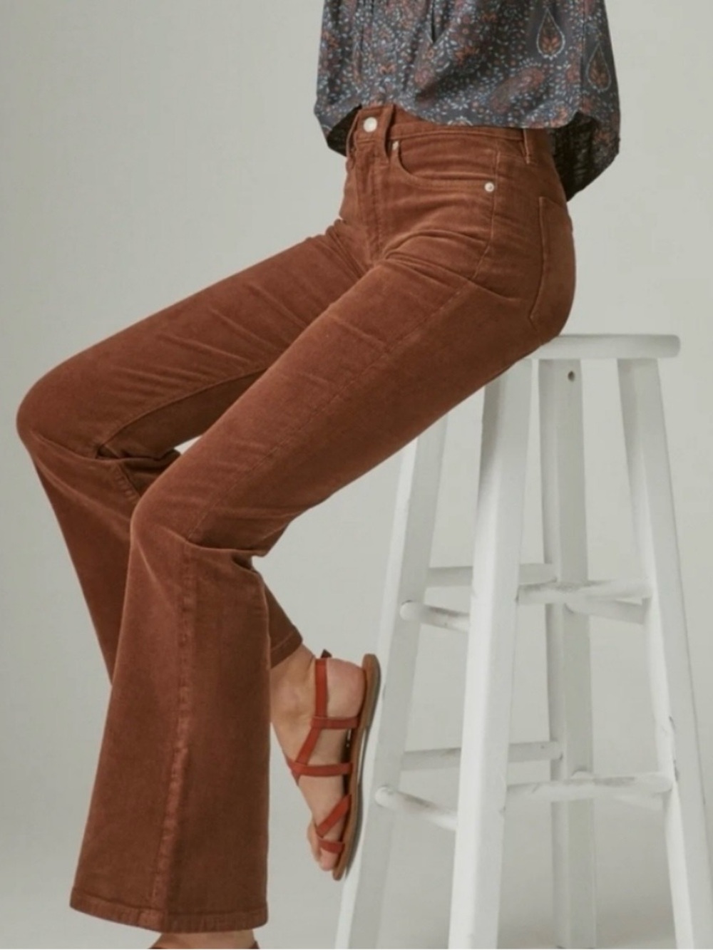 Lucky Brand Corduroy Flare Pants in Burgundy Brown “STEVIE”